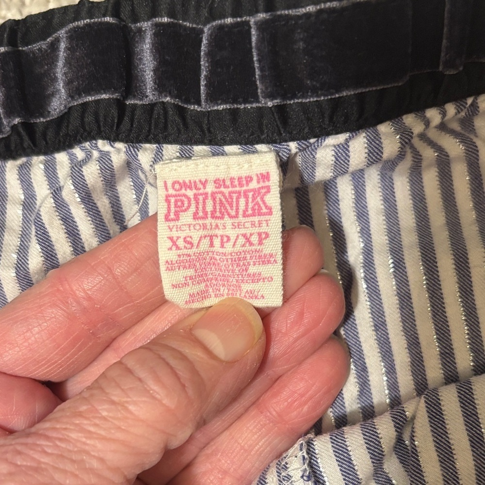 Vintage Victoria's Secret PINK Striped Blue Metallic Pajama Pants - Picture 3 of 10